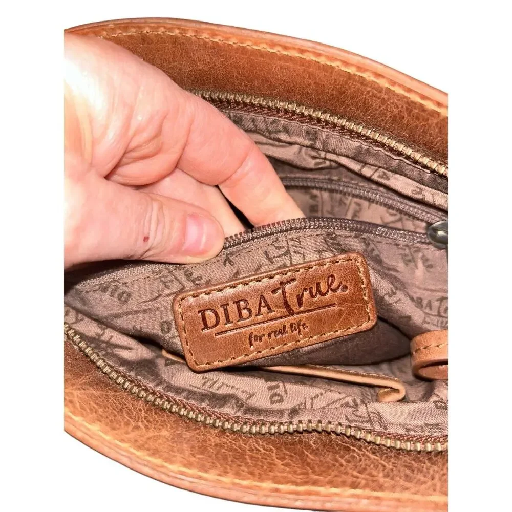 Diba True Women Brown Leather Zipper‎ Outer Pockets Crossbody Strap Shoulder Bag
